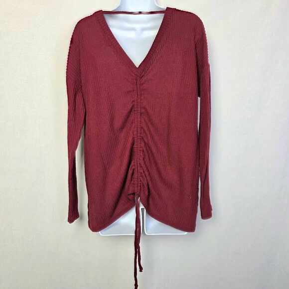 BKE Burgundy Ruched V-Neck Sweater Size L - Picture 3 of 5